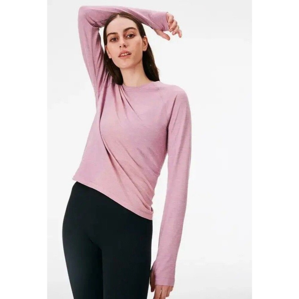Outdoor Voices Seamless Long Sleeve Athletic Top SeamlessPique Pink Lightweight